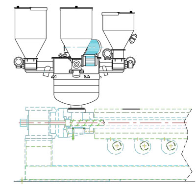 Схема установки системы дозирования на экструдер